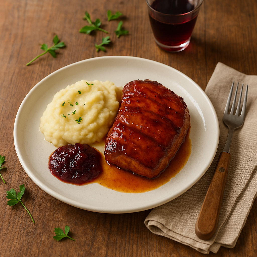 Glazed secret with celeriac mash and tangy plum chutney