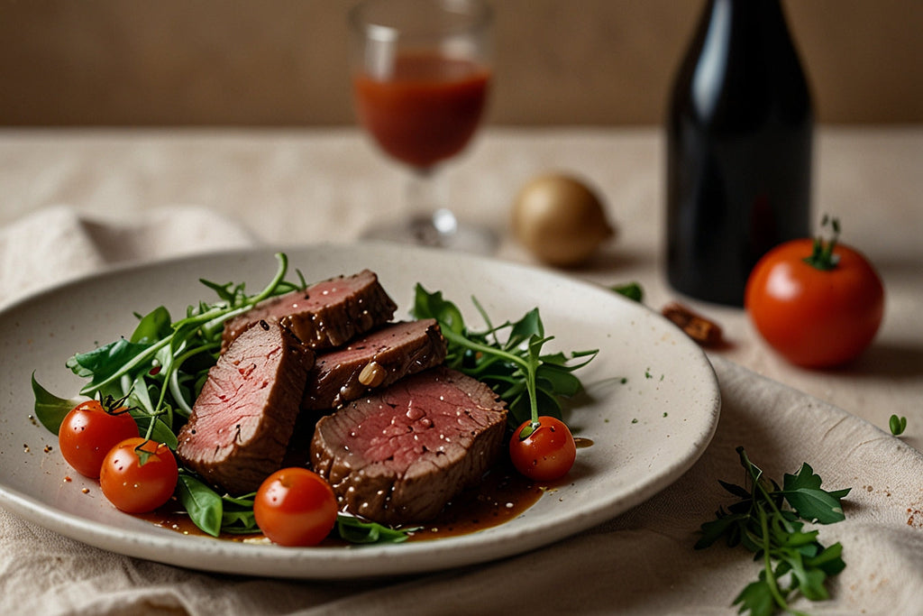 Marinated beef and arugula salad 