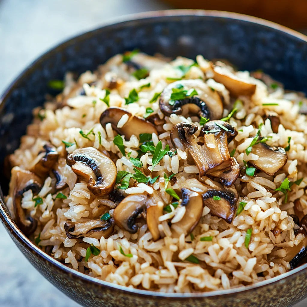 Rice with mushrooms and mustard seeds 