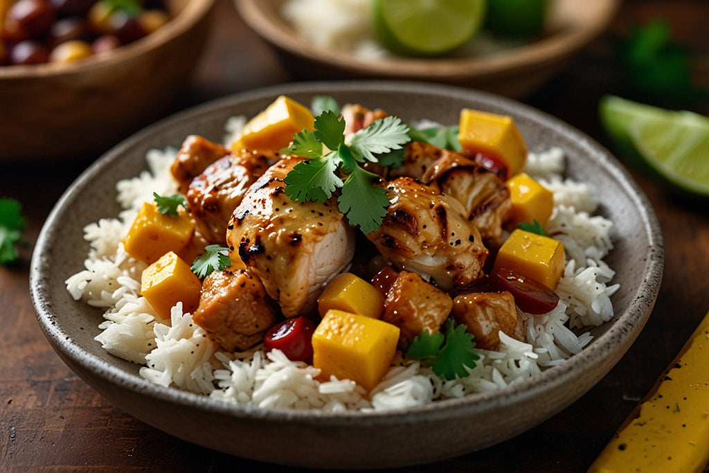 Calypso chicken with coconut milk and mango 