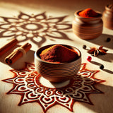 bowl con mezcla de especias barbacoa hindú con toques de la India en la mesa