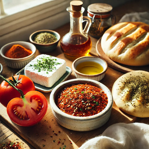 Zataar picante artesanal con toque ligero de pimentón, mezcla aromática de Oriente Medio